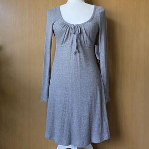 NWT Sparkly Heather Gray Ribbed Tie-Front Long Sleeve A-line Dress M